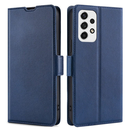 Card Slot Design Side Magnetic Closure Well-protected Ultra-thin Solid Color Leather Phone Stand Case for Samsung Galaxy A53 5G - Blue