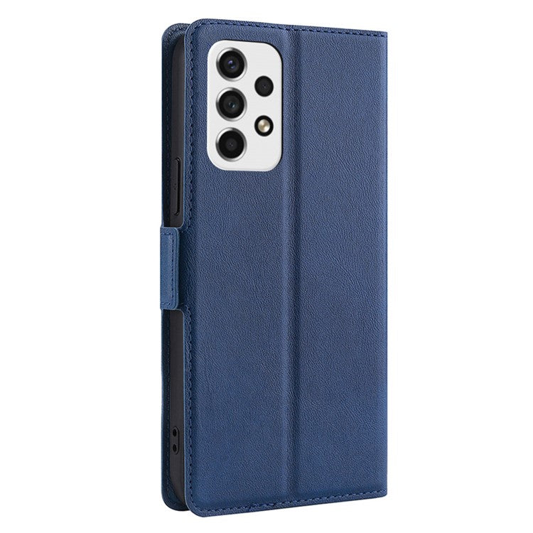 Card Slot Design Side Magnetic Closure Well-protected Ultra-thin Solid Color Leather Phone Stand Case for Samsung Galaxy A53 5G - Blue