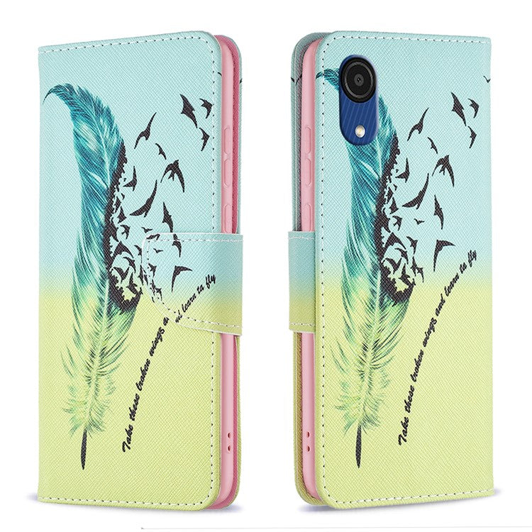 For Samsung Galaxy A03 Core Pattern Printing PU Leather Case Stand Wallet Magnetic Flip Cover - Feather and Birds