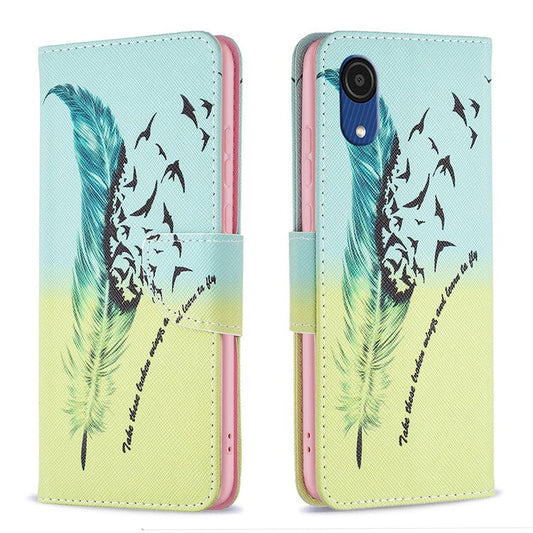 For Samsung Galaxy A03 Core Pattern Printing PU Leather Case Stand Wallet Magnetic Flip Cover - Feather and Birds