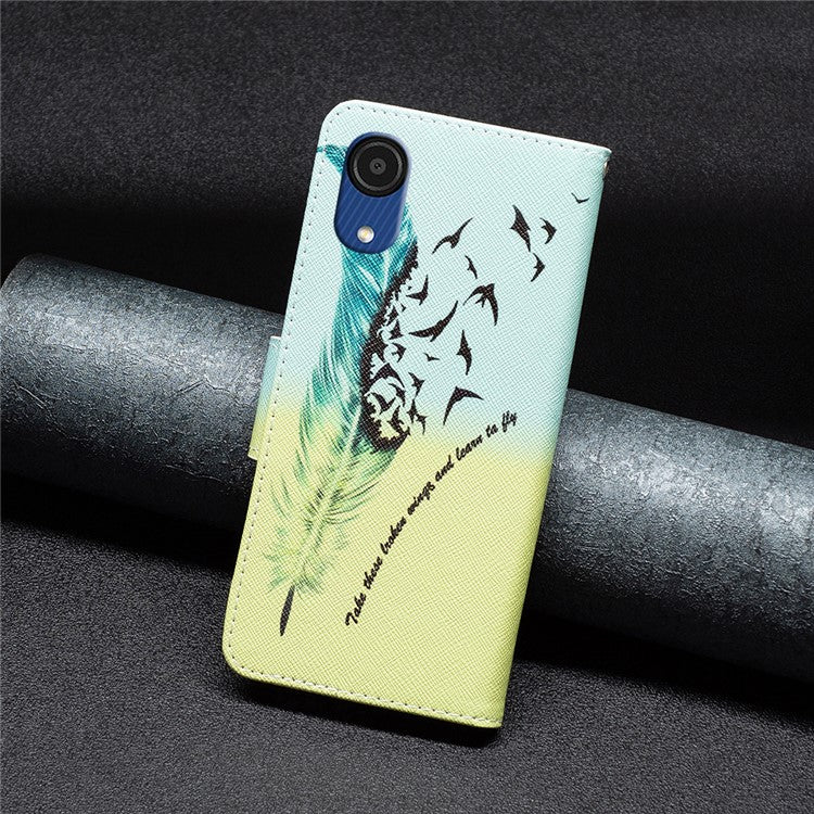 For Samsung Galaxy A03 Core Pattern Printing PU Leather Case Stand Wallet Magnetic Flip Cover - Feather and Birds