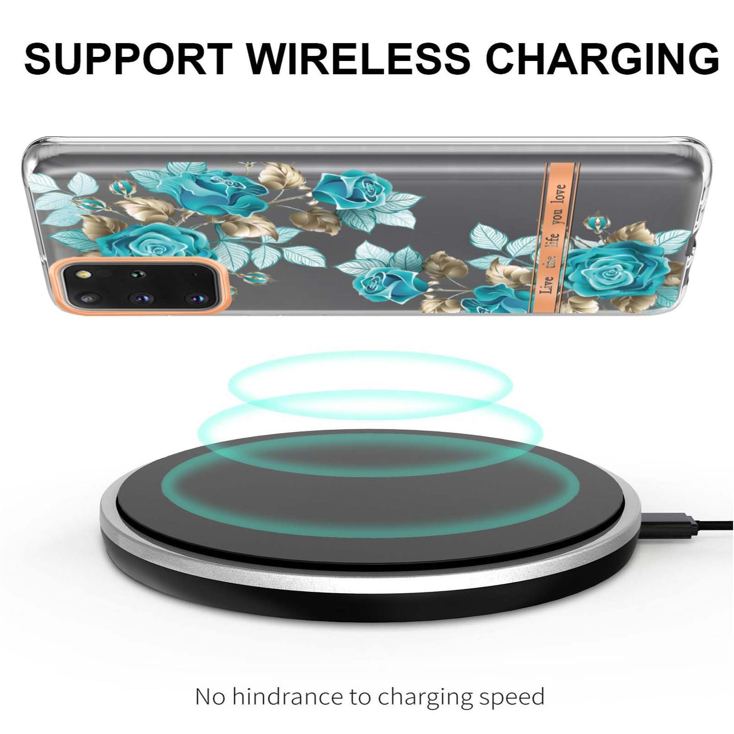 LB5 Series IMD IML Electroplating TPU Phone Case for Samsung Galaxy S20 Plus/S20 Plus 5G Flower Pattern Mobile Cover - HC002 Blue Rose