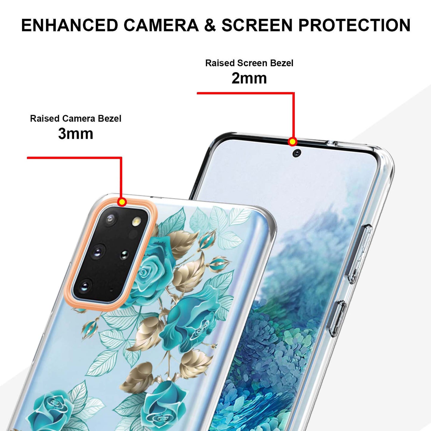 LB5 Series IMD IML Electroplating TPU Phone Case for Samsung Galaxy S20 Plus/S20 Plus 5G Flower Pattern Mobile Cover - HC002 Blue Rose