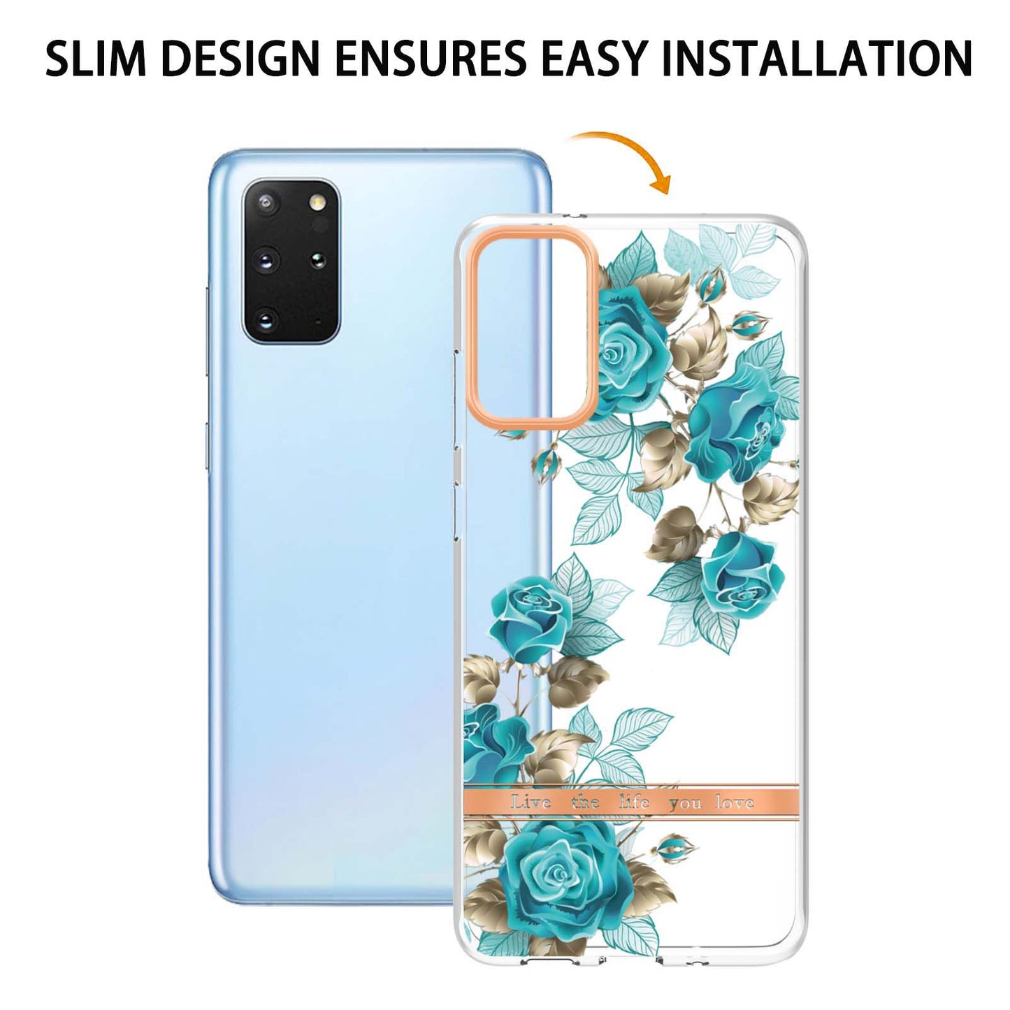 LB5 Series IMD IML Electroplating TPU Phone Case for Samsung Galaxy S20 Plus/S20 Plus 5G Flower Pattern Mobile Cover - HC002 Blue Rose