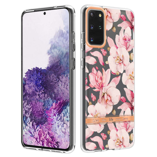 LB5 Series IMD IML Electroplating TPU Phone Case for Samsung Galaxy S20 Plus/S20 Plus 5G Flower Pattern Mobile Cover - HC005 Pink Gardenia