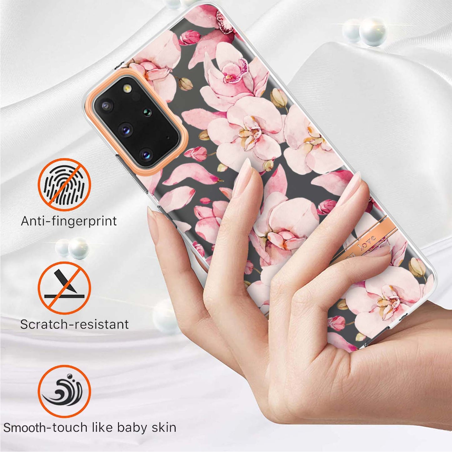 LB5 Series IMD IML Electroplating TPU Phone Case for Samsung Galaxy S20 Plus/S20 Plus 5G Flower Pattern Mobile Cover - HC005 Pink Gardenia