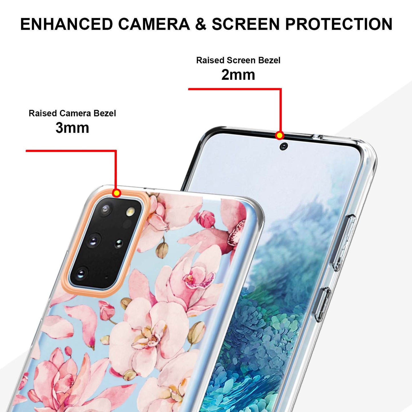 LB5 Series IMD IML Electroplating TPU Phone Case for Samsung Galaxy S20 Plus/S20 Plus 5G Flower Pattern Mobile Cover - HC005 Pink Gardenia
