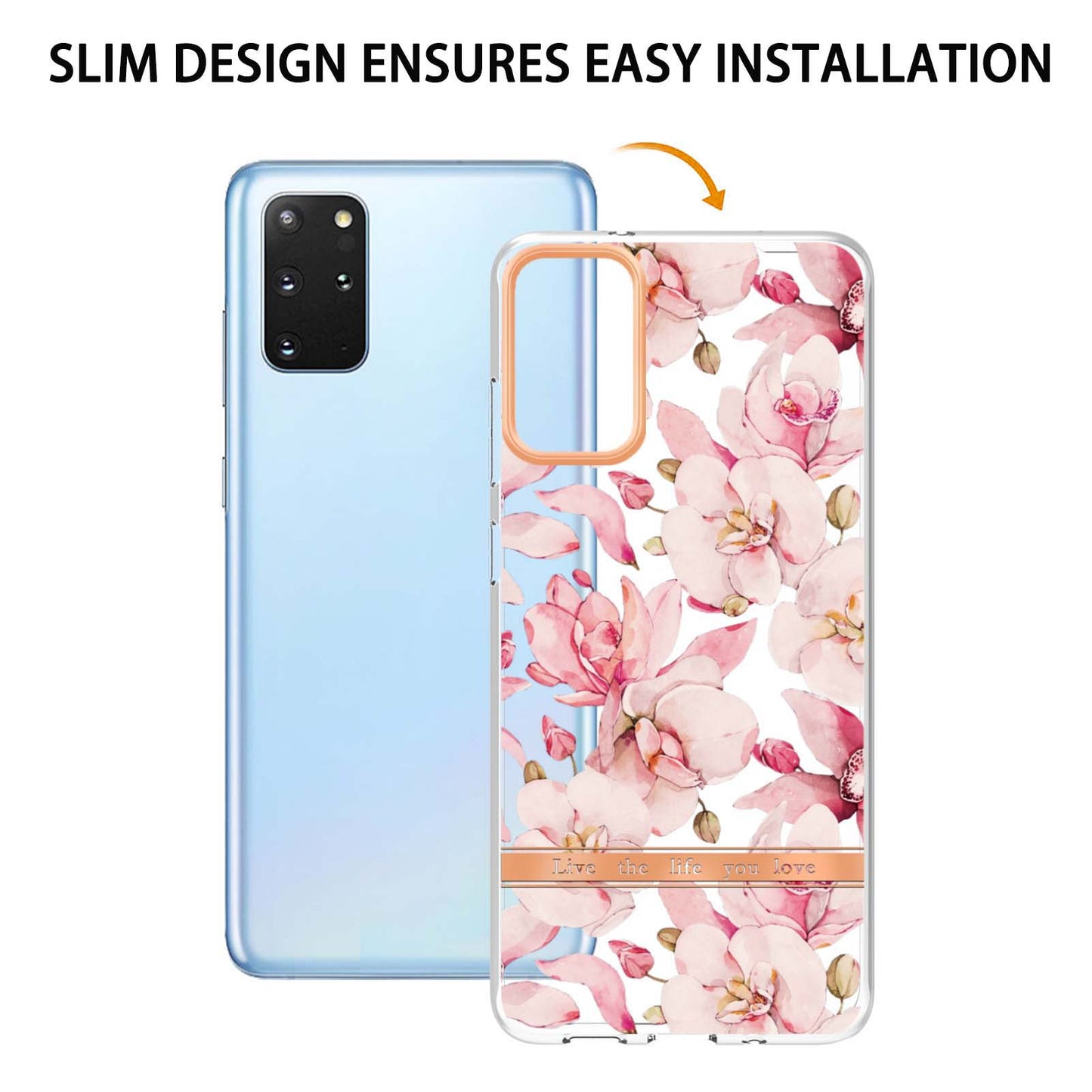 LB5 Series IMD IML Electroplating TPU Phone Case for Samsung Galaxy S20 Plus/S20 Plus 5G Flower Pattern Mobile Cover - HC005 Pink Gardenia
