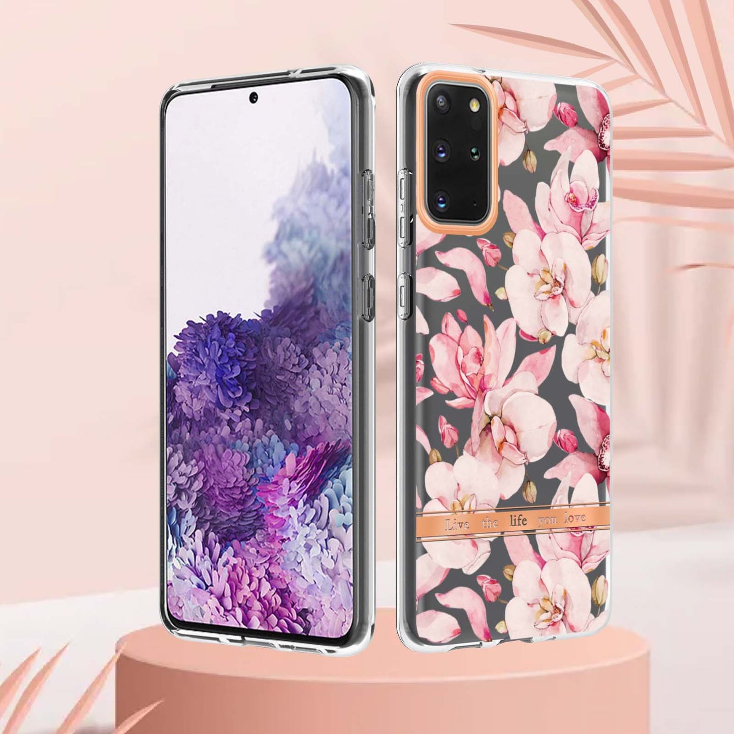 LB5 Series IMD IML Electroplating TPU Phone Case for Samsung Galaxy S20 Plus/S20 Plus 5G Flower Pattern Mobile Cover - HC005 Pink Gardenia