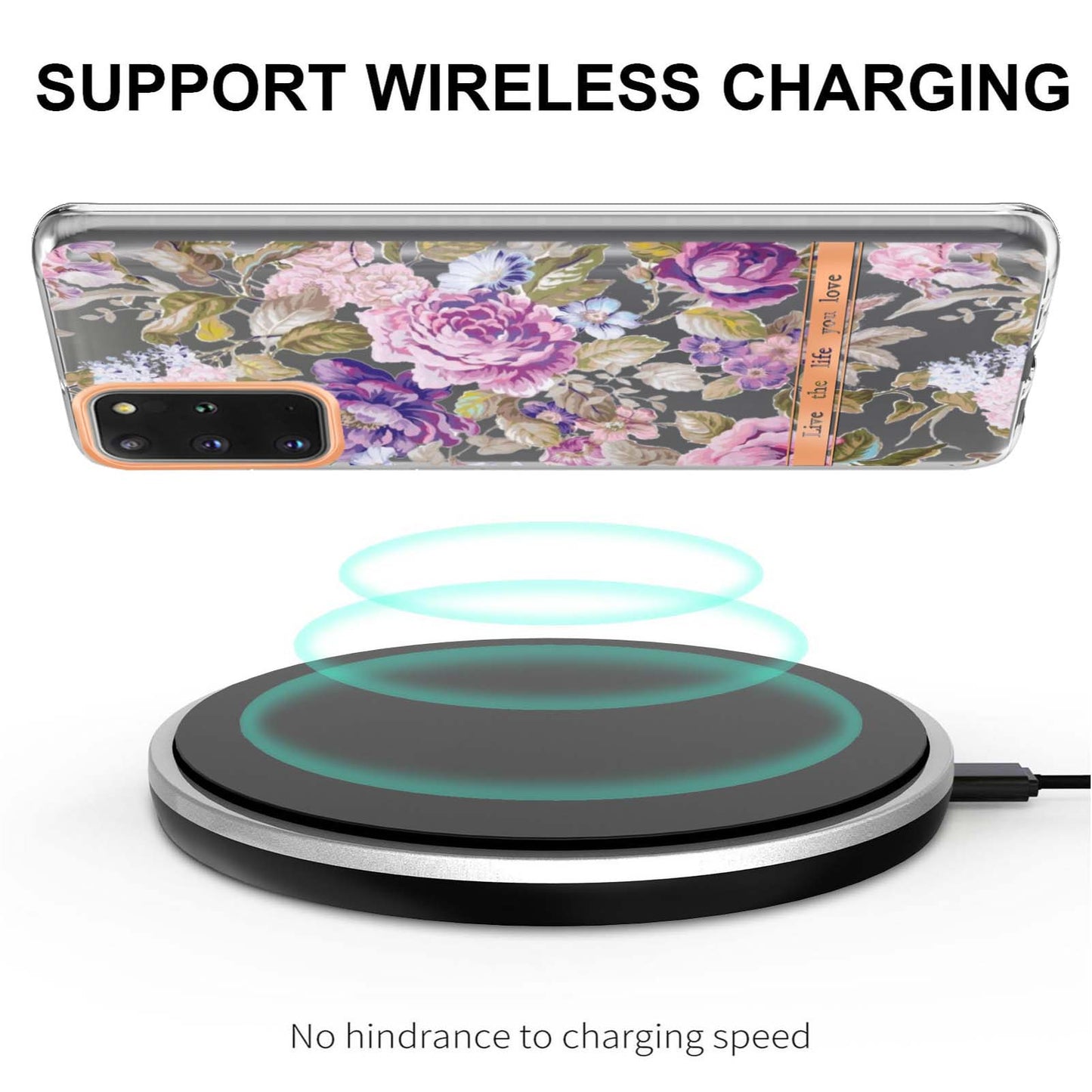 LB5 Series IMD IML Electroplating TPU Phone Case for Samsung Galaxy S20 Plus/S20 Plus 5G Flower Pattern Mobile Cover - HC006 Purple Peony