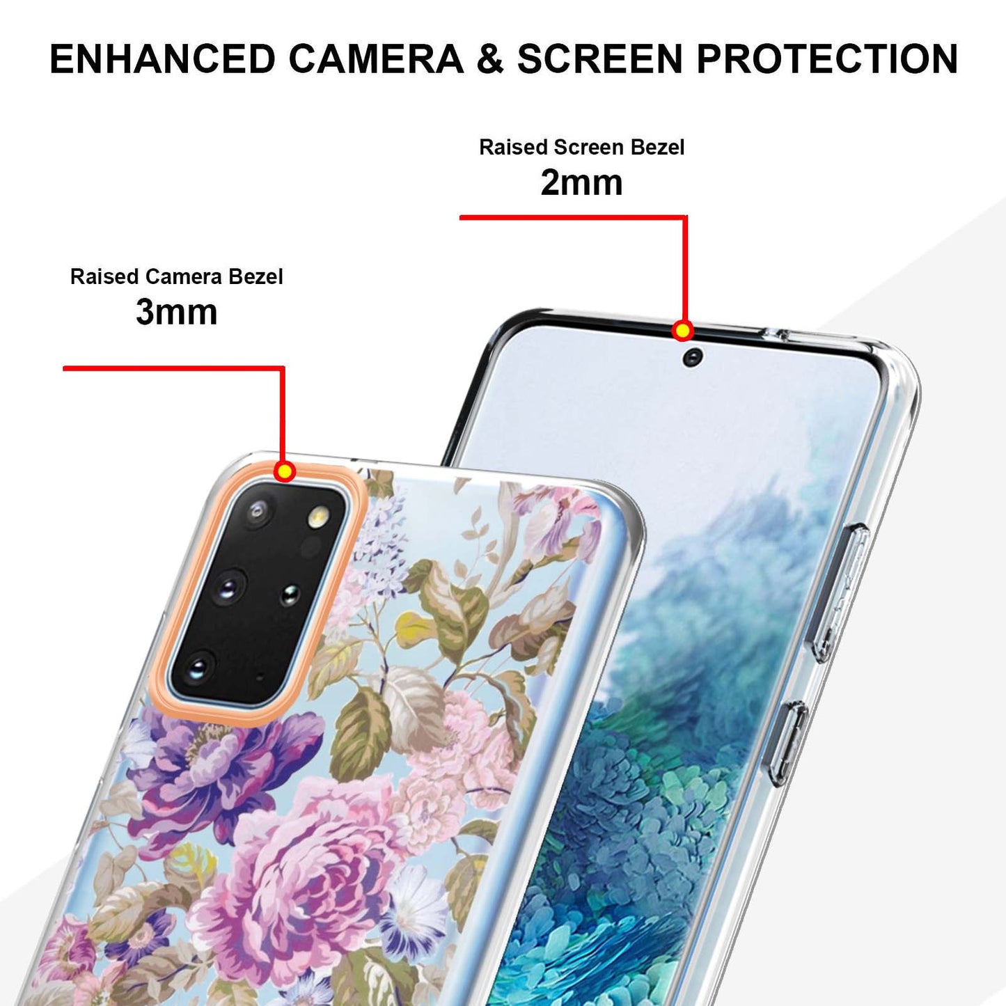 LB5 Series IMD IML Electroplating TPU Phone Case for Samsung Galaxy S20 Plus/S20 Plus 5G Flower Pattern Mobile Cover - HC006 Purple Peony