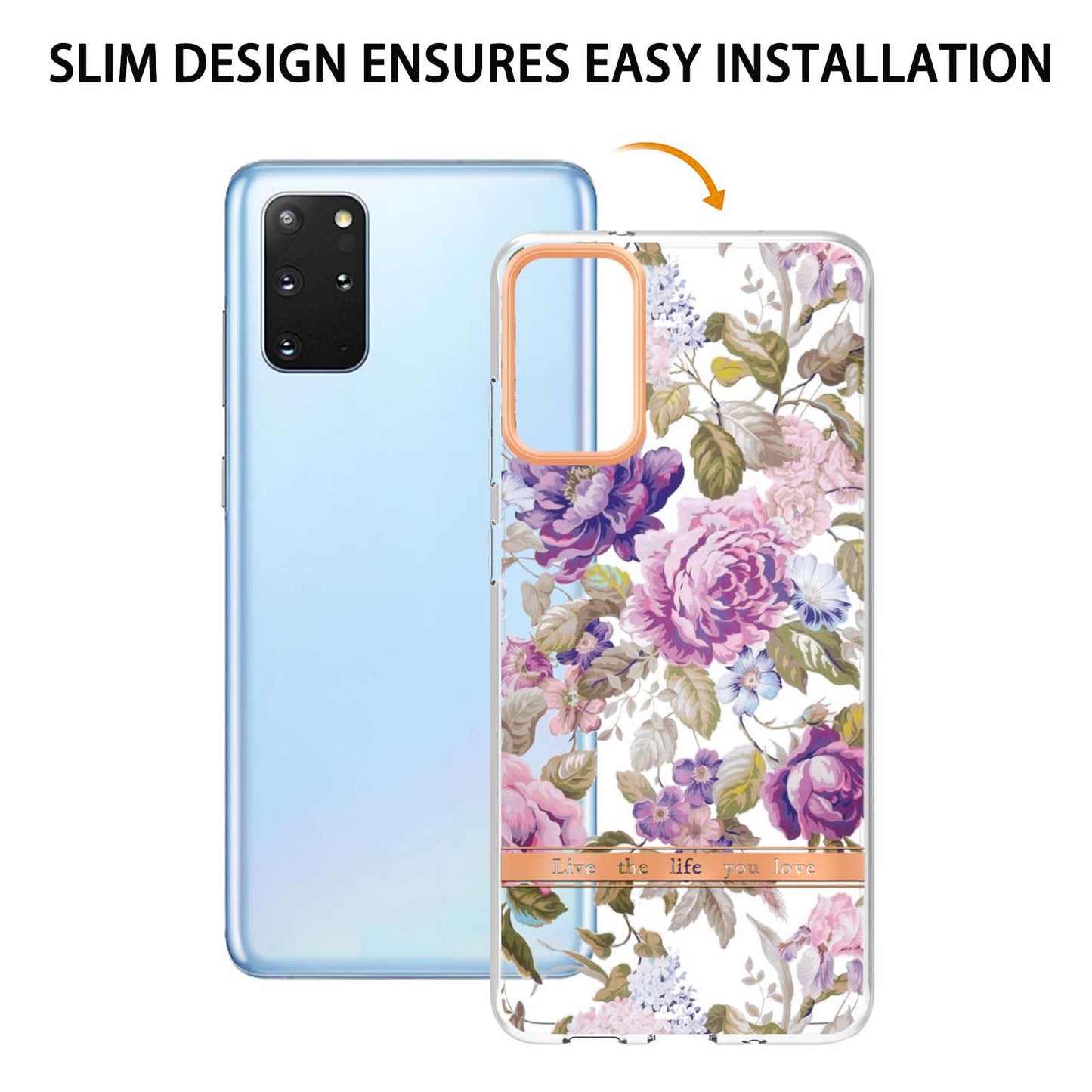 LB5 Series IMD IML Electroplating TPU Phone Case for Samsung Galaxy S20 Plus/S20 Plus 5G Flower Pattern Mobile Cover - HC006 Purple Peony