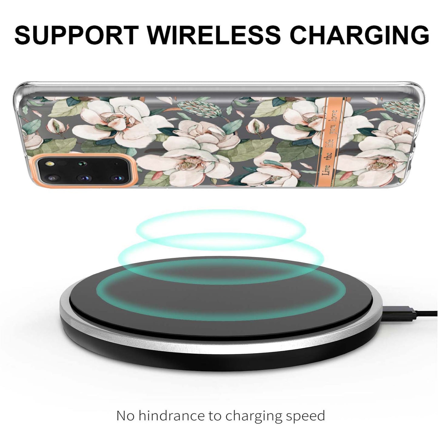 LB5 Series IMD IML Electroplating TPU Phone Case for Samsung Galaxy S20 Plus/S20 Plus 5G Flower Pattern Mobile Cover - HC001 Green Gardenia
