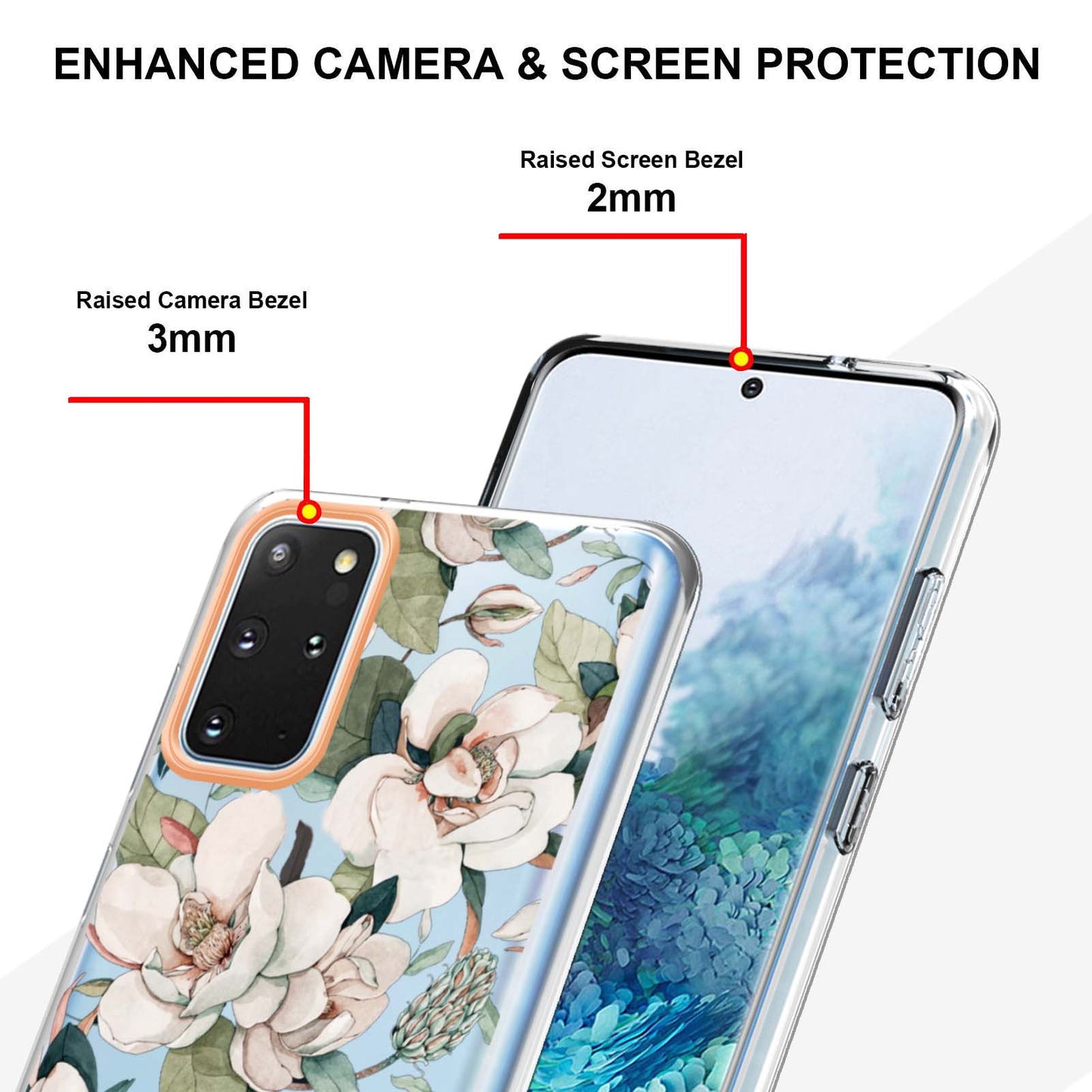 LB5 Series IMD IML Electroplating TPU Phone Case for Samsung Galaxy S20 Plus/S20 Plus 5G Flower Pattern Mobile Cover - HC001 Green Gardenia