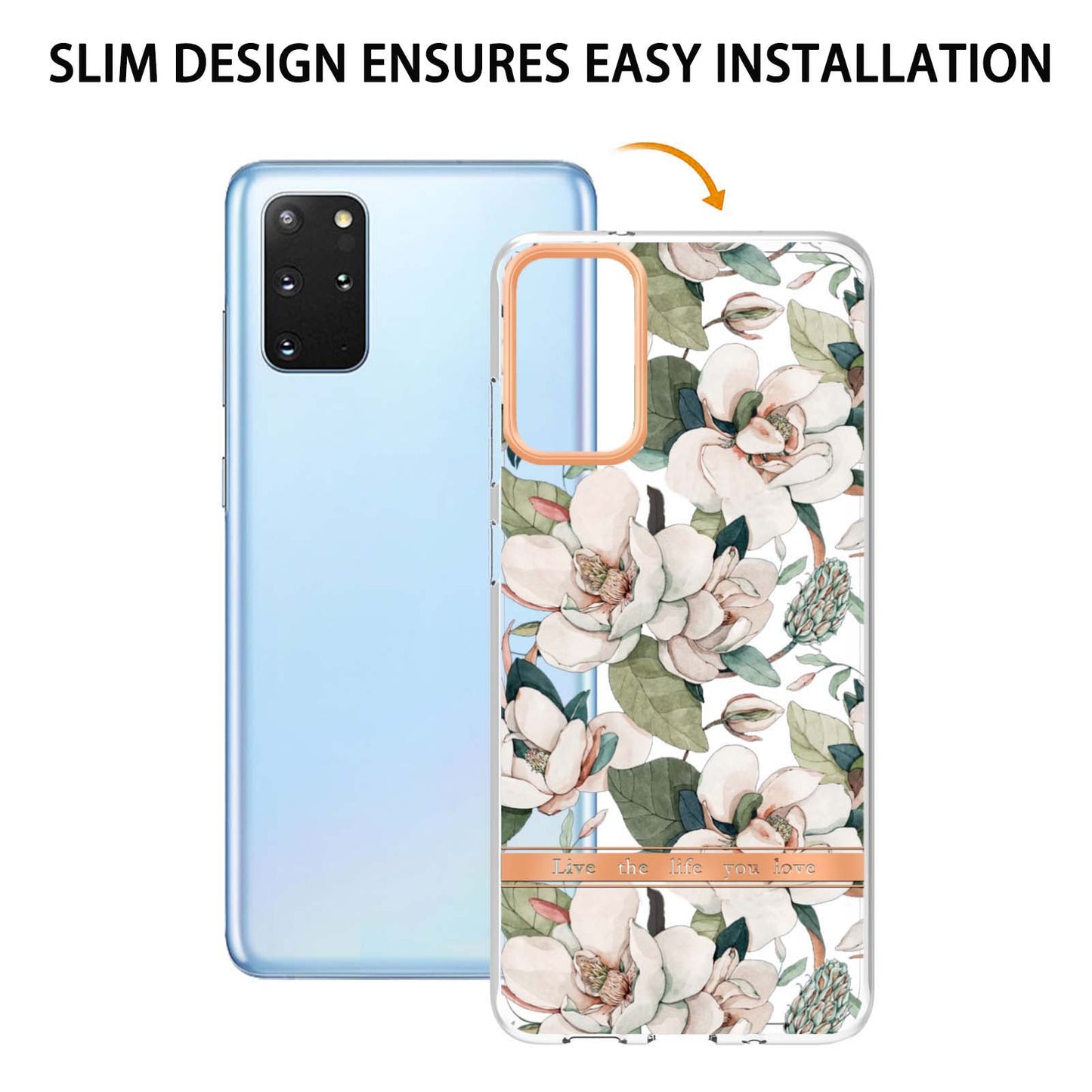 LB5 Series IMD IML Electroplating TPU Phone Case for Samsung Galaxy S20 Plus/S20 Plus 5G Flower Pattern Mobile Cover - HC001 Green Gardenia