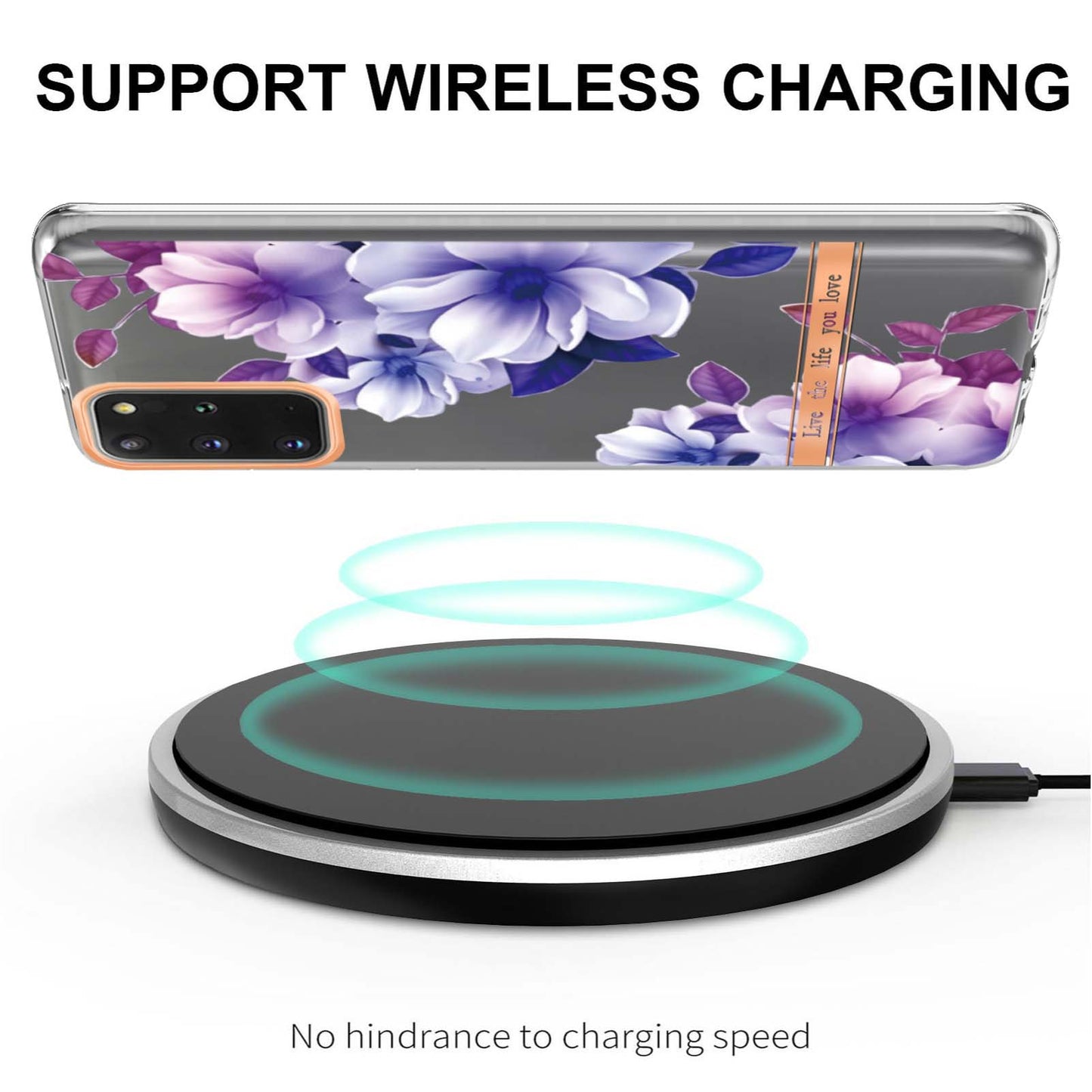 LB5 Series IMD IML Electroplating TPU Phone Case for Samsung Galaxy S20 Plus/S20 Plus 5G Flower Pattern Mobile Cover - HC004 Purple Begonia