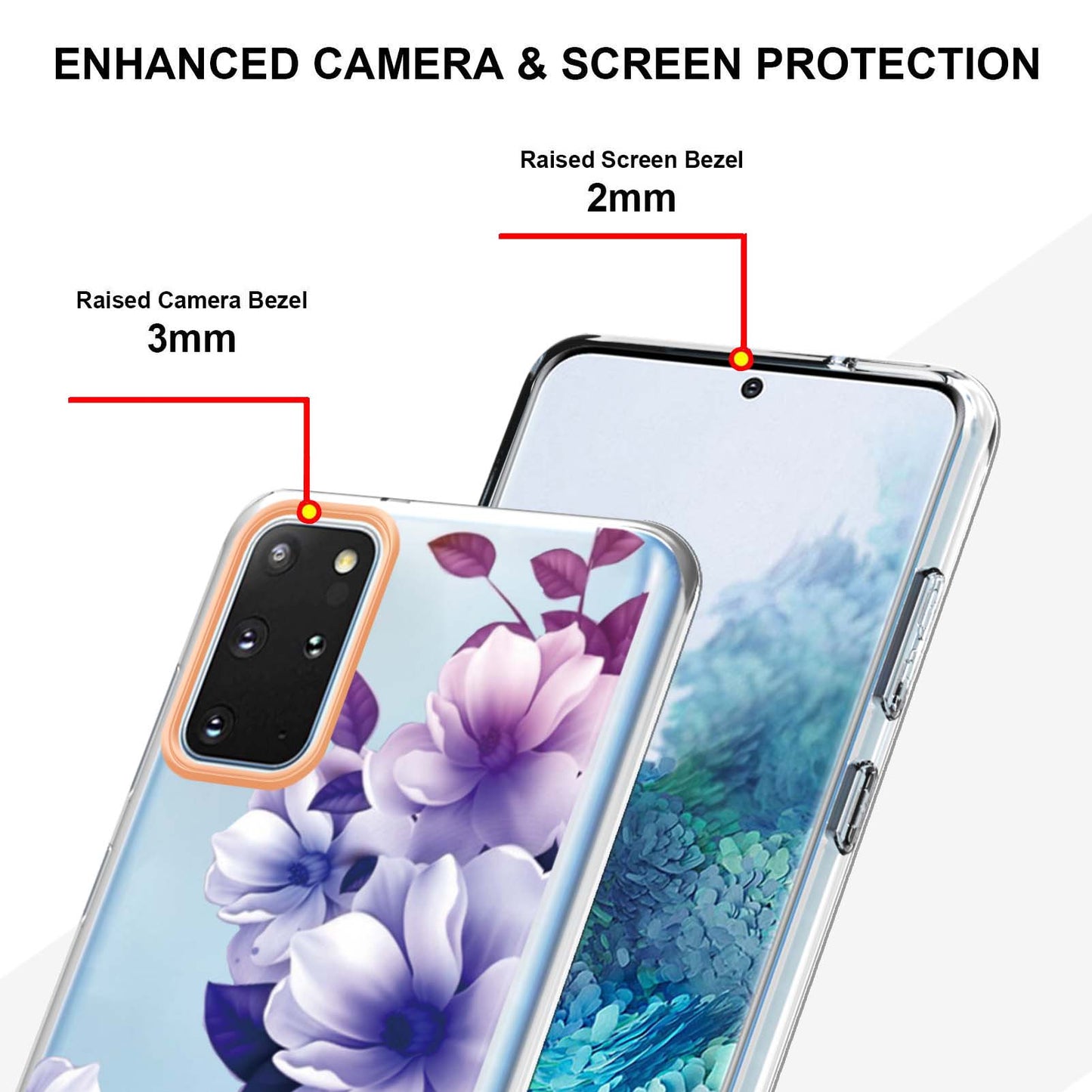 LB5 Series IMD IML Electroplating TPU Phone Case for Samsung Galaxy S20 Plus/S20 Plus 5G Flower Pattern Mobile Cover - HC004 Purple Begonia