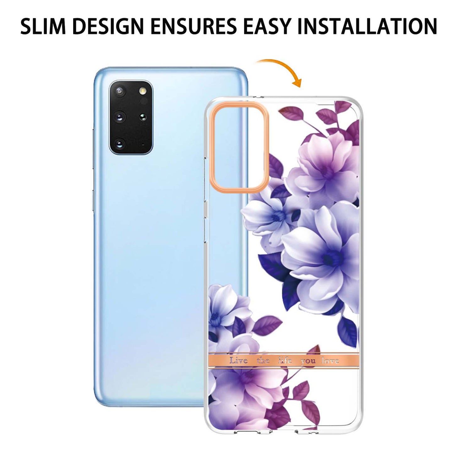 LB5 Series IMD IML Electroplating TPU Phone Case for Samsung Galaxy S20 Plus/S20 Plus 5G Flower Pattern Mobile Cover - HC004 Purple Begonia