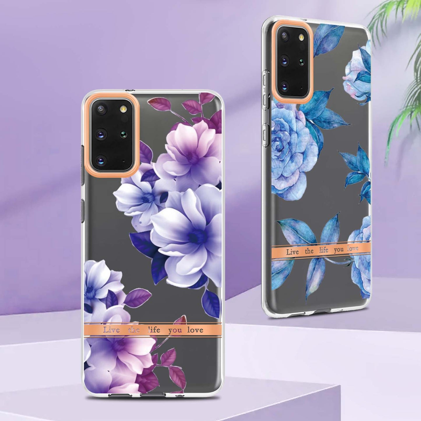 LB5 Series IMD IML Electroplating TPU Phone Case for Samsung Galaxy S20 Plus/S20 Plus 5G Flower Pattern Mobile Cover - HC004 Purple Begonia