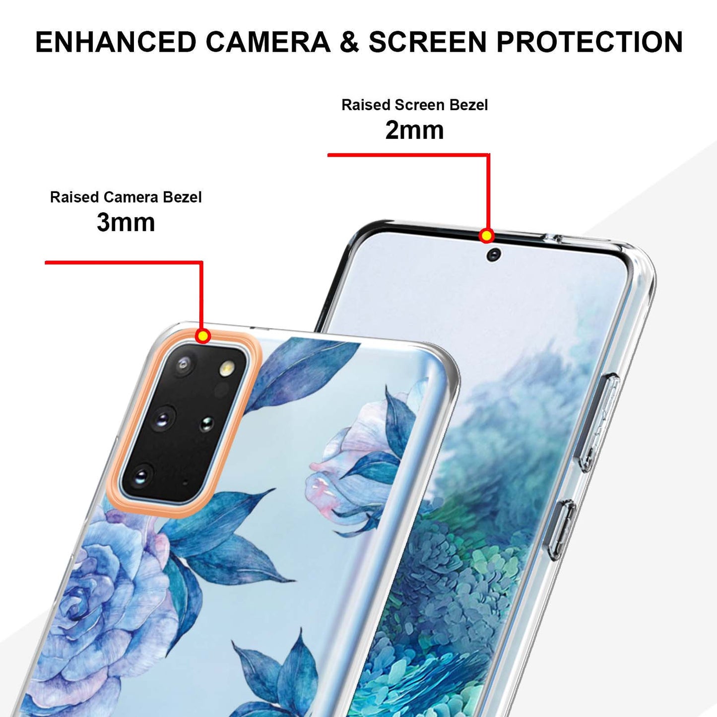 LB5 Series IMD IML Electroplating TPU Phone Case for Samsung Galaxy S20 Plus/S20 Plus 5G Flower Pattern Mobile Cover - HC003 Blue Peony