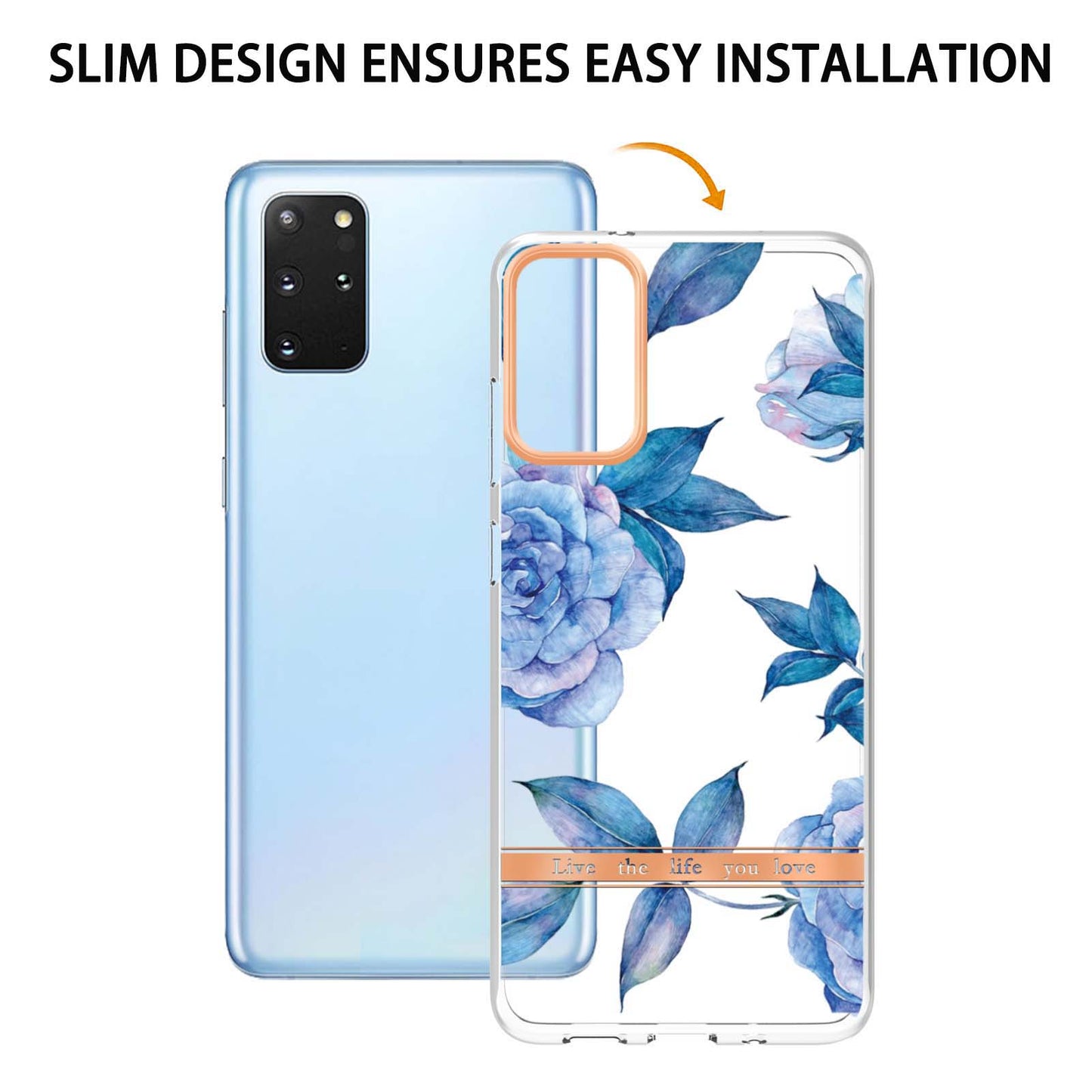LB5 Series IMD IML Electroplating TPU Phone Case for Samsung Galaxy S20 Plus/S20 Plus 5G Flower Pattern Mobile Cover - HC003 Blue Peony