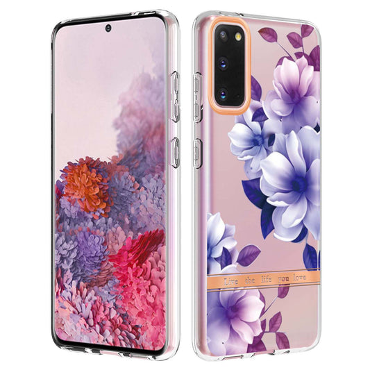 LB5 Series IMD IML TPU Phone Case for Samsung Galaxy S20 4G/S20 5G Scratch-resistant Electroplating Flower Pattern Protective Cover - HC004 Purple Begonia