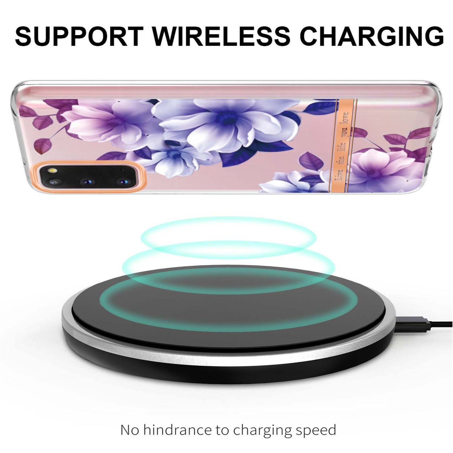 LB5 Series IMD IML TPU Phone Case for Samsung Galaxy S20 4G/S20 5G Scratch-resistant Electroplating Flower Pattern Protective Cover - HC004 Purple Begonia