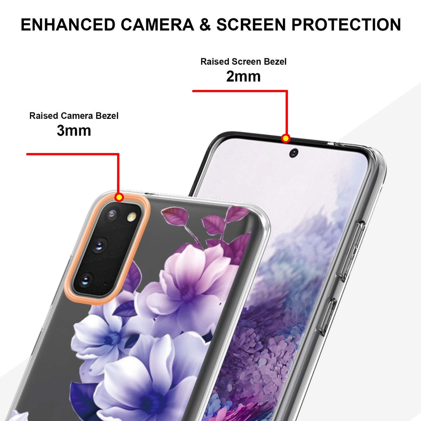 LB5 Series IMD IML TPU Phone Case for Samsung Galaxy S20 4G/S20 5G Scratch-resistant Electroplating Flower Pattern Protective Cover - HC004 Purple Begonia