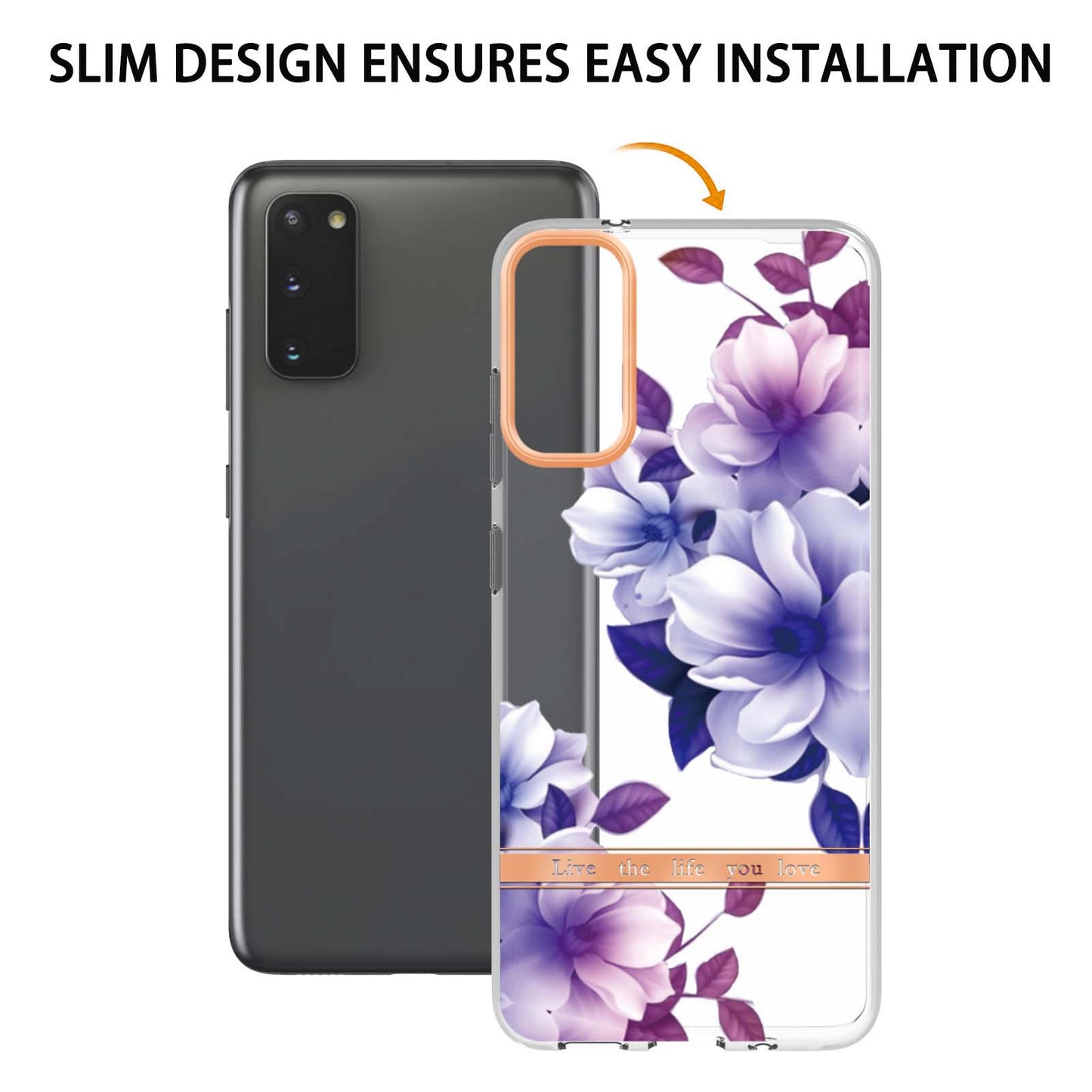 LB5 Series IMD IML TPU Phone Case for Samsung Galaxy S20 4G/S20 5G Scratch-resistant Electroplating Flower Pattern Protective Cover - HC004 Purple Begonia