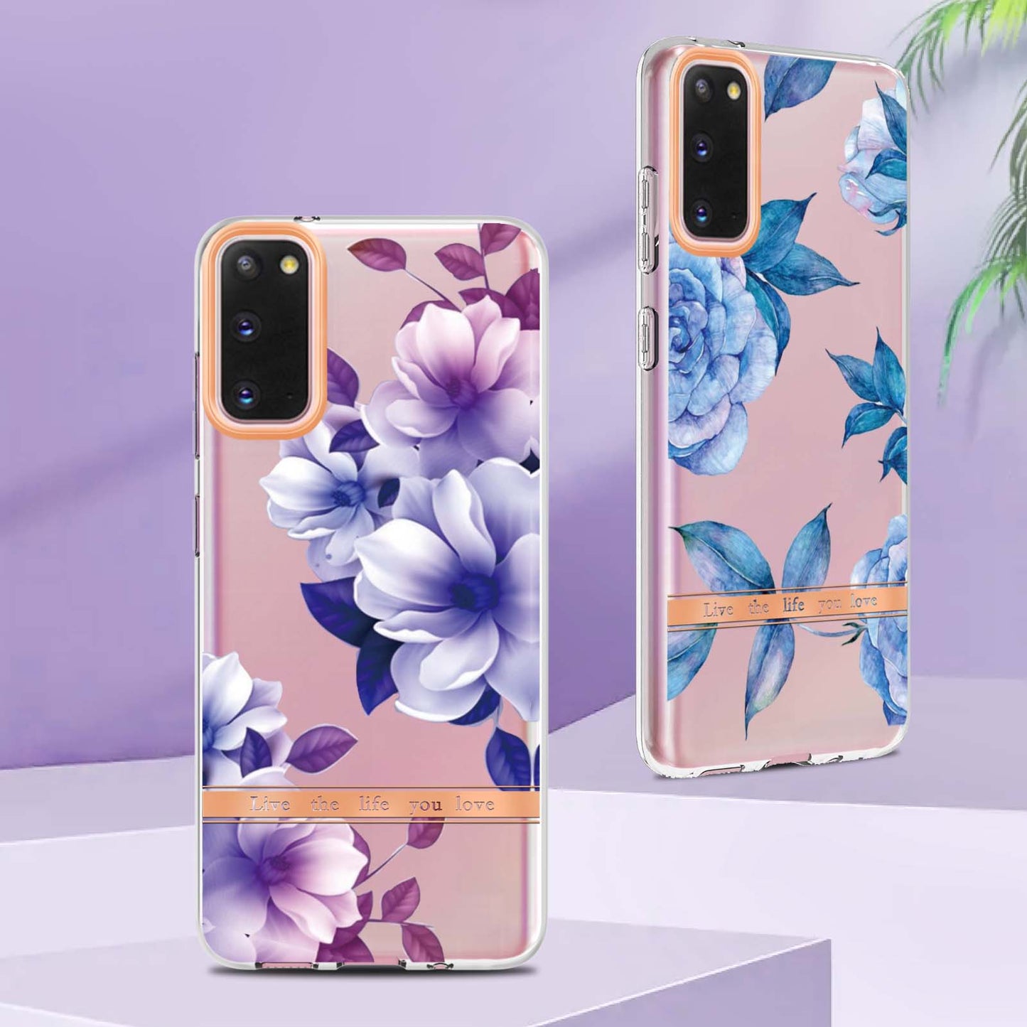 LB5 Series IMD IML TPU Phone Case for Samsung Galaxy S20 4G/S20 5G Scratch-resistant Electroplating Flower Pattern Protective Cover - HC004 Purple Begonia