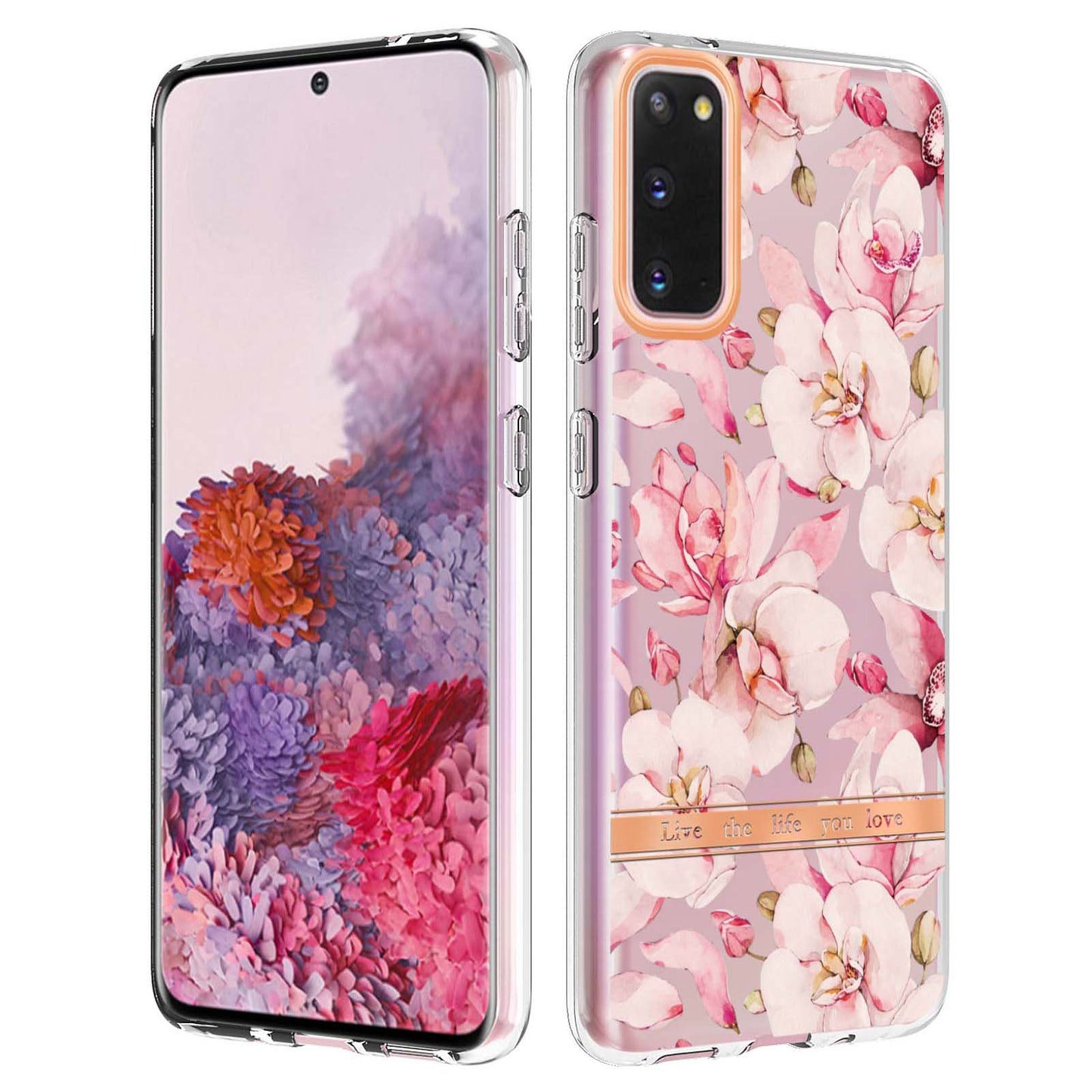 LB5 Series IMD IML TPU Phone Case for Samsung Galaxy S20 4G/S20 5G Scratch-resistant Electroplating Flower Pattern Protective Cover - HC005 Pink Gardenia
