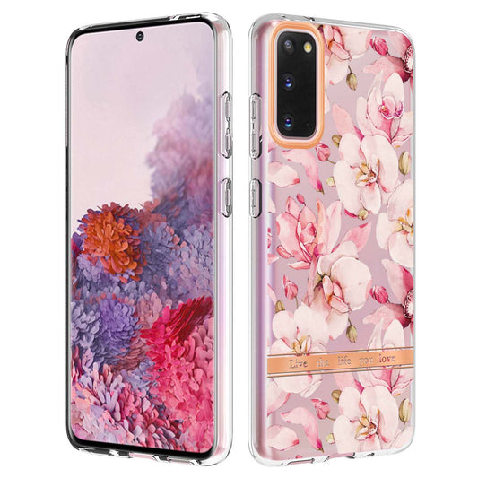 LB5 Series IMD IML TPU Phone Case for Samsung Galaxy S20 4G/S20 5G Scratch-resistant Electroplating Flower Pattern Protective Cover - HC005 Pink Gardenia