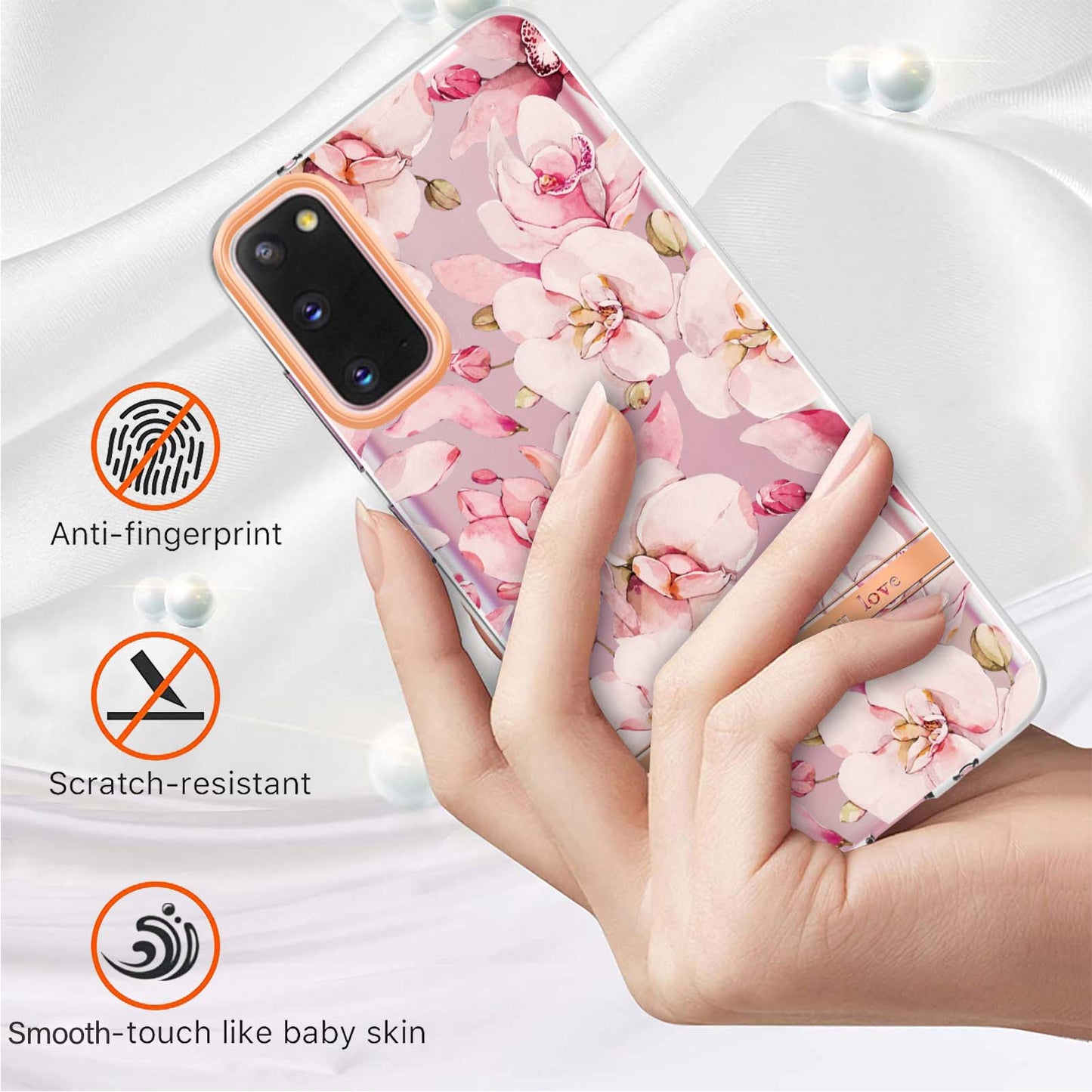 LB5 Series IMD IML TPU Phone Case for Samsung Galaxy S20 4G/S20 5G Scratch-resistant Electroplating Flower Pattern Protective Cover - HC005 Pink Gardenia