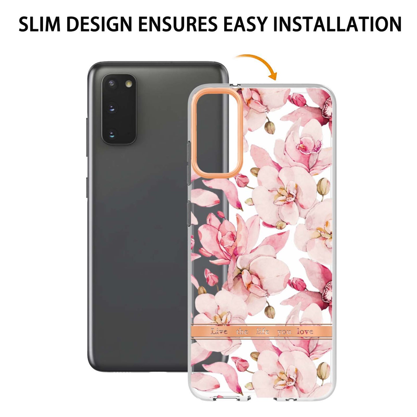 LB5 Series IMD IML TPU Phone Case for Samsung Galaxy S20 4G/S20 5G Scratch-resistant Electroplating Flower Pattern Protective Cover - HC005 Pink Gardenia