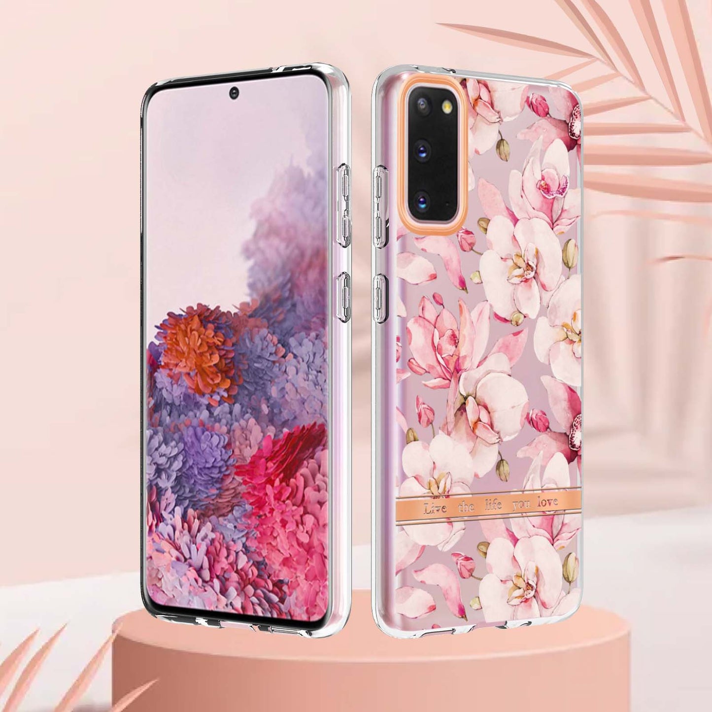 LB5 Series IMD IML TPU Phone Case for Samsung Galaxy S20 4G/S20 5G Scratch-resistant Electroplating Flower Pattern Protective Cover - HC005 Pink Gardenia