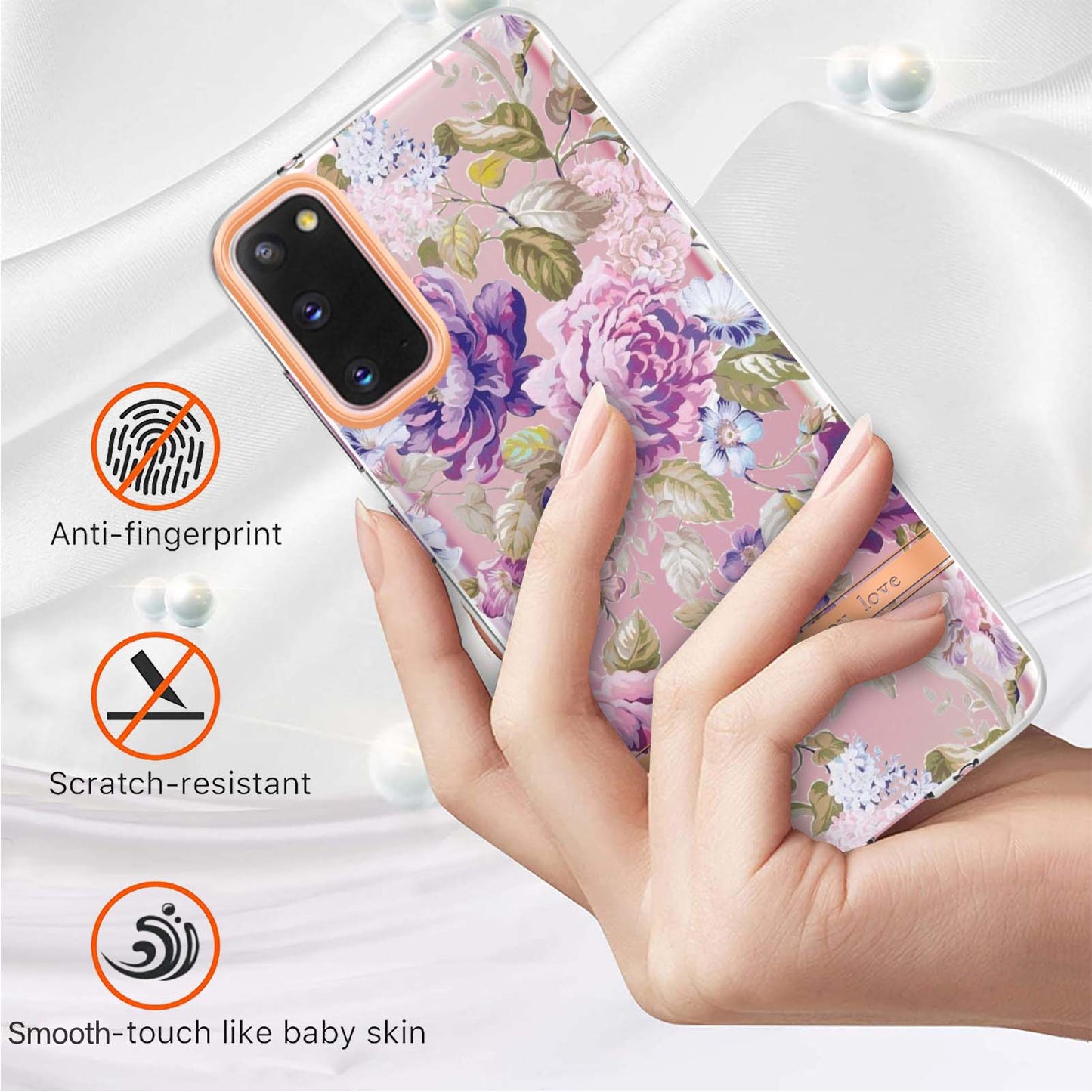 LB5 Series IMD IML TPU Phone Case for Samsung Galaxy S20 4G/S20 5G Scratch-resistant Electroplating Flower Pattern Protective Cover - HC006 Purple Peony