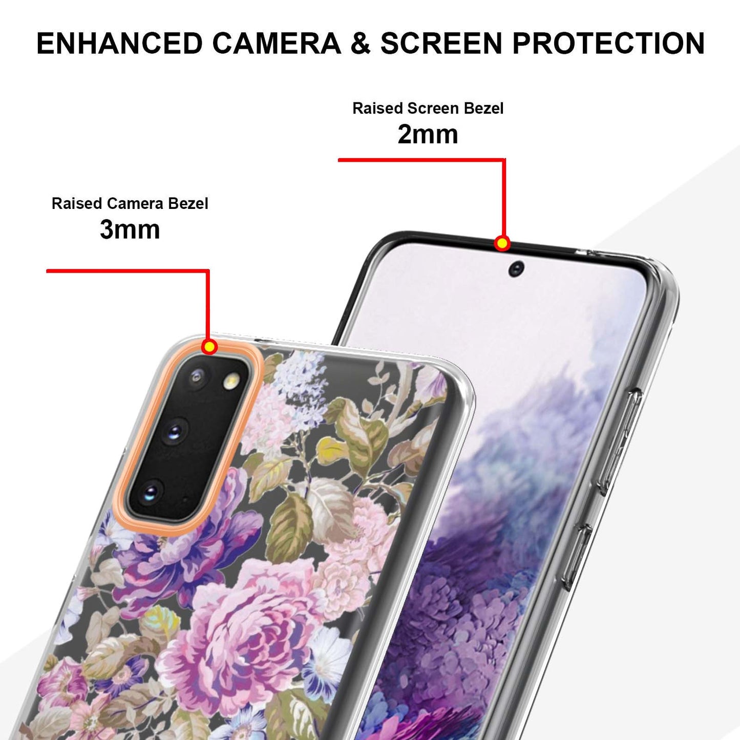 LB5 Series IMD IML TPU Phone Case for Samsung Galaxy S20 4G/S20 5G Scratch-resistant Electroplating Flower Pattern Protective Cover - HC006 Purple Peony