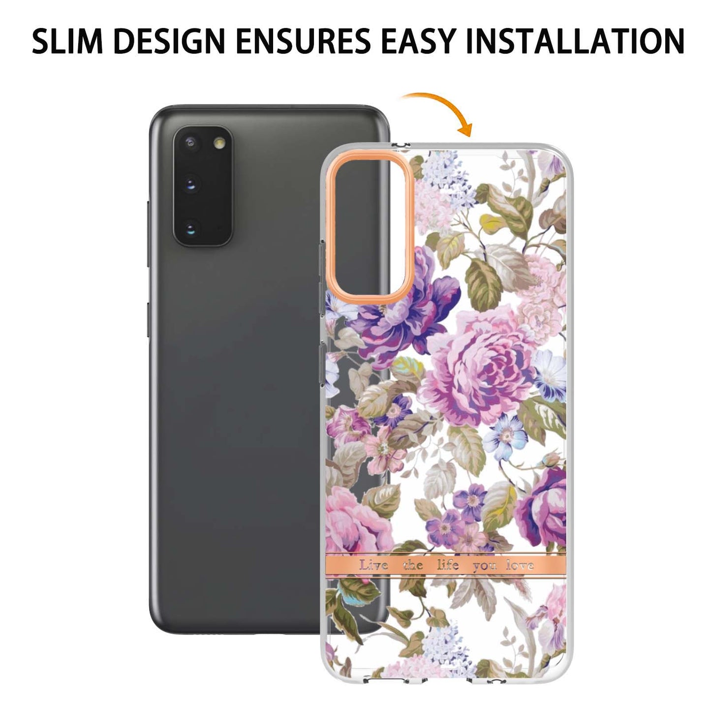 LB5 Series IMD IML TPU Phone Case for Samsung Galaxy S20 4G/S20 5G Scratch-resistant Electroplating Flower Pattern Protective Cover - HC006 Purple Peony