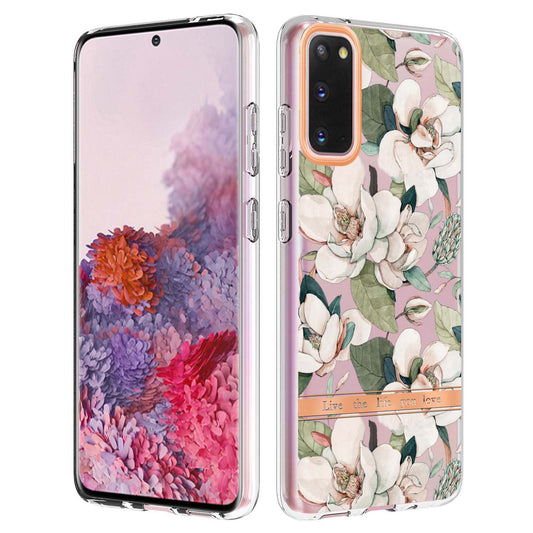 LB5 Series IMD IML TPU Phone Case for Samsung Galaxy S20 4G/S20 5G Scratch-resistant Electroplating Flower Pattern Protective Cover - HC001 Green Gardenia