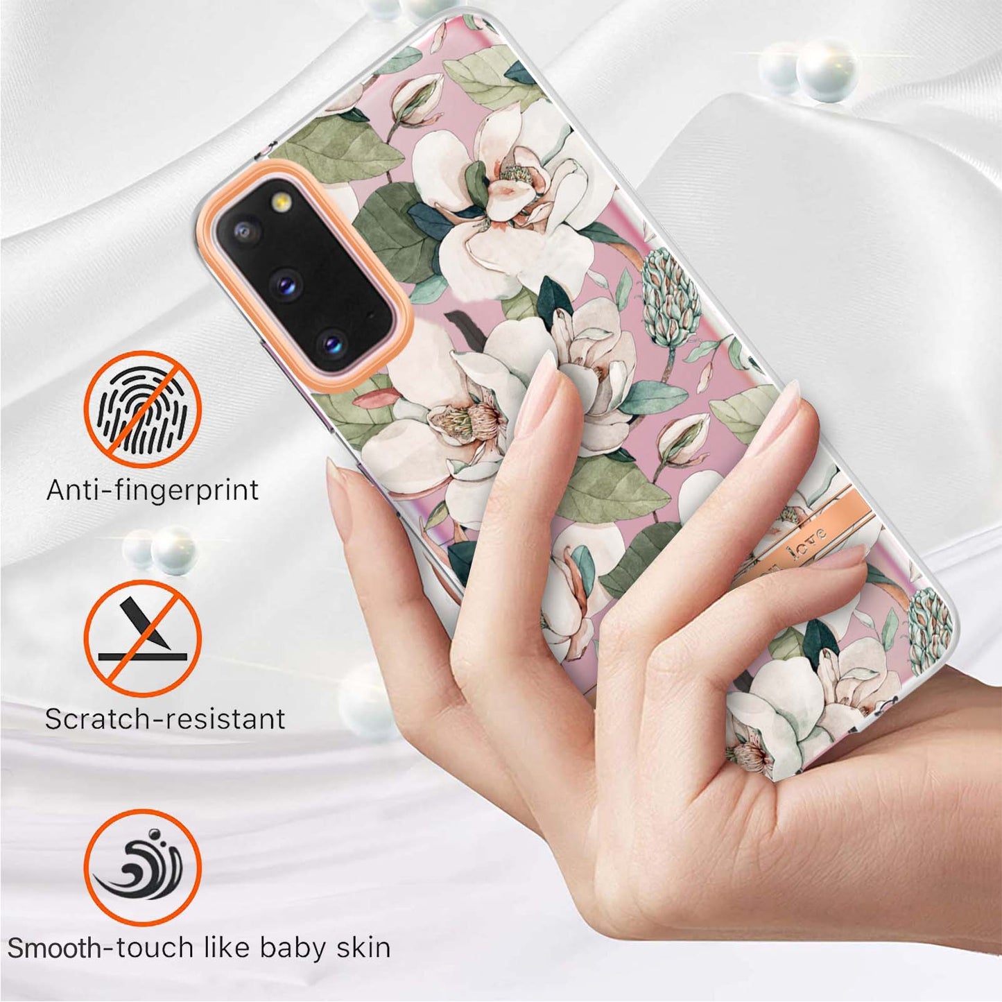 LB5 Series IMD IML TPU Phone Case for Samsung Galaxy S20 4G/S20 5G Scratch-resistant Electroplating Flower Pattern Protective Cover - HC001 Green Gardenia