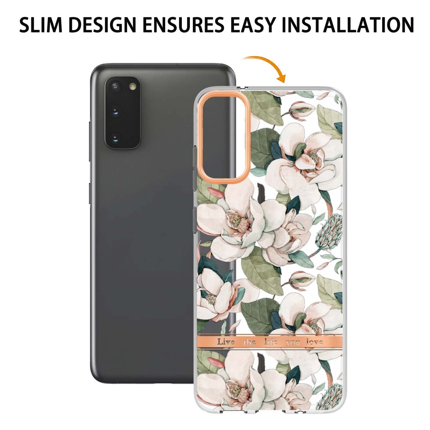 LB5 Series IMD IML TPU Phone Case for Samsung Galaxy S20 4G/S20 5G Scratch-resistant Electroplating Flower Pattern Protective Cover - HC001 Green Gardenia