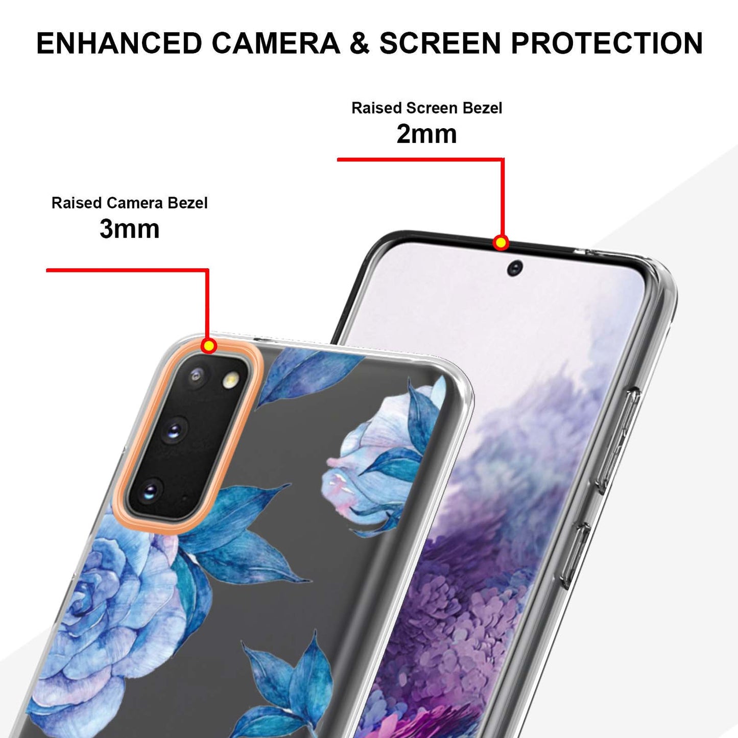 LB5 Series IMD IML TPU Phone Case for Samsung Galaxy S20 4G/S20 5G Scratch-resistant Electroplating Flower Pattern Protective Cover - HC003 Blue Peony