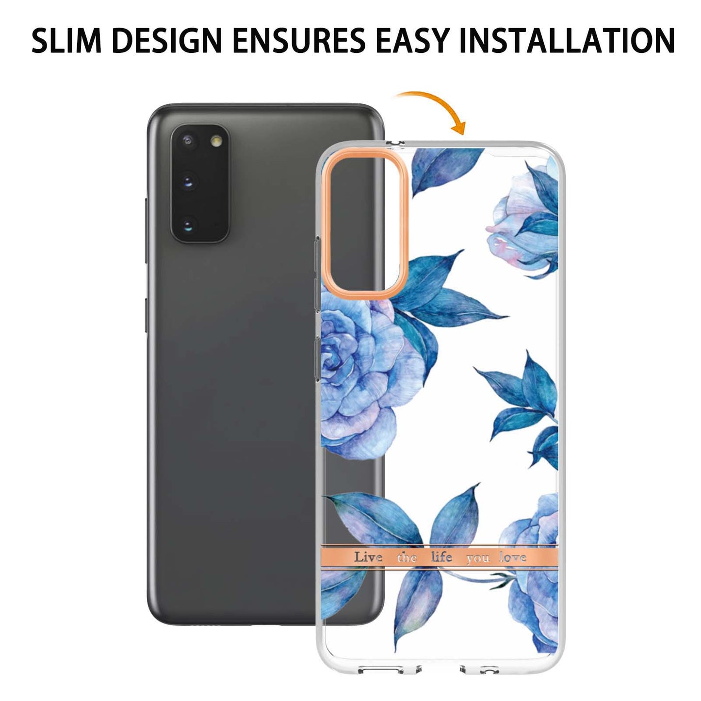 LB5 Series IMD IML TPU Phone Case for Samsung Galaxy S20 4G/S20 5G Scratch-resistant Electroplating Flower Pattern Protective Cover - HC003 Blue Peony