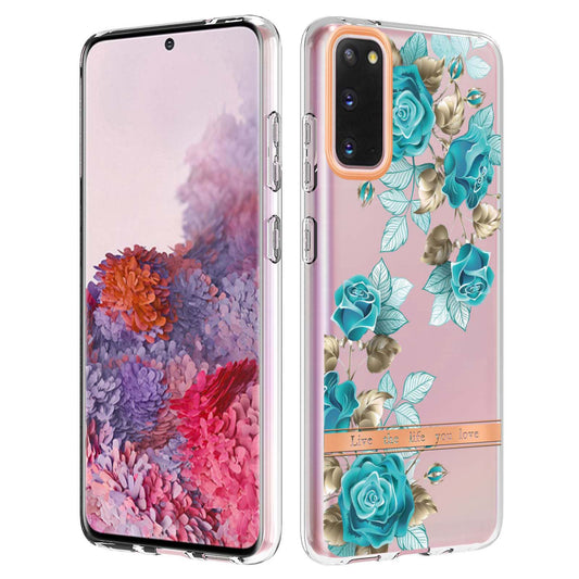 LB5 Series IMD IML TPU Phone Case for Samsung Galaxy S20 4G/S20 5G Scratch-resistant Electroplating Flower Pattern Protective Cover - HC002 Blue Rose