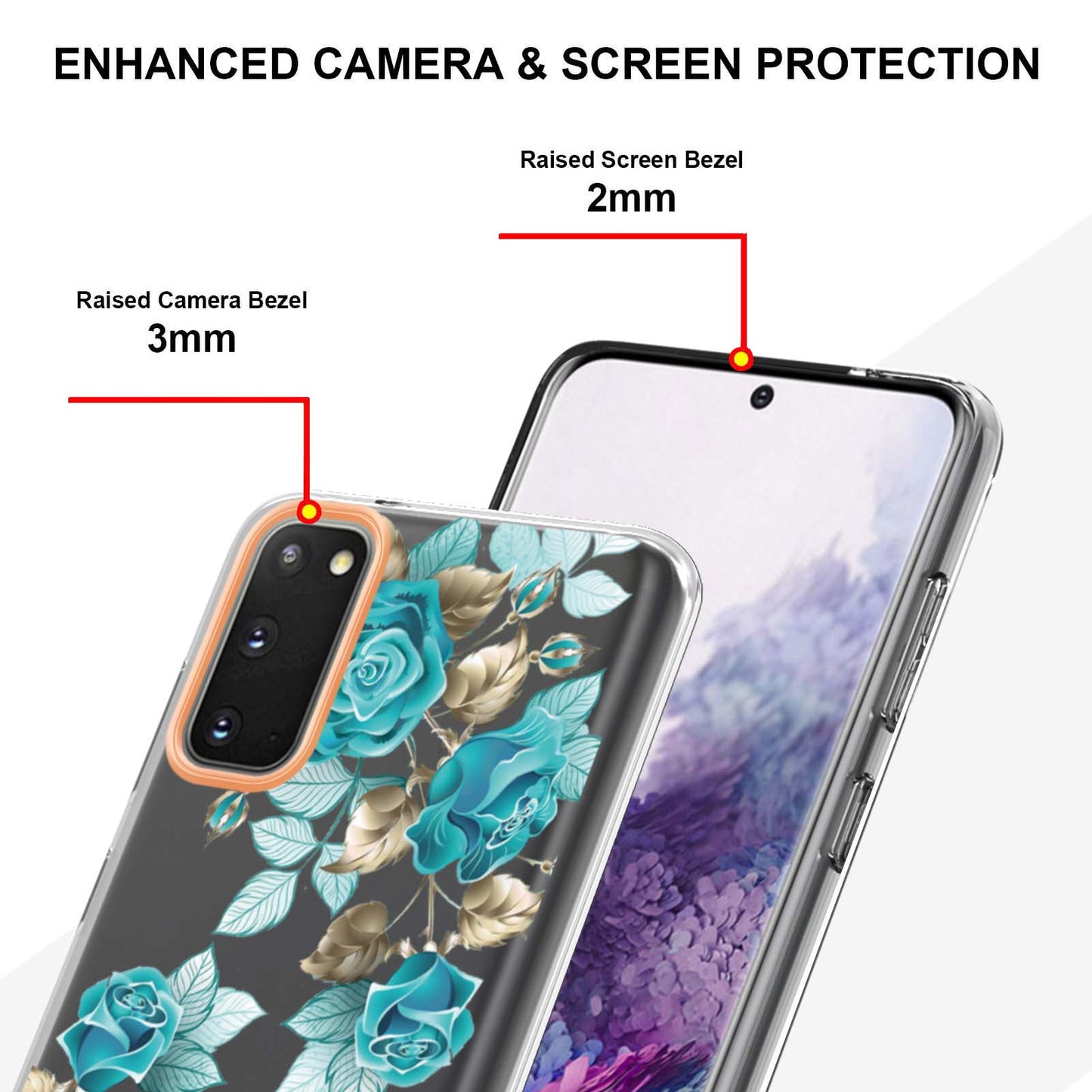 LB5 Series IMD IML TPU Phone Case for Samsung Galaxy S20 4G/S20 5G Scratch-resistant Electroplating Flower Pattern Protective Cover - HC002 Blue Rose