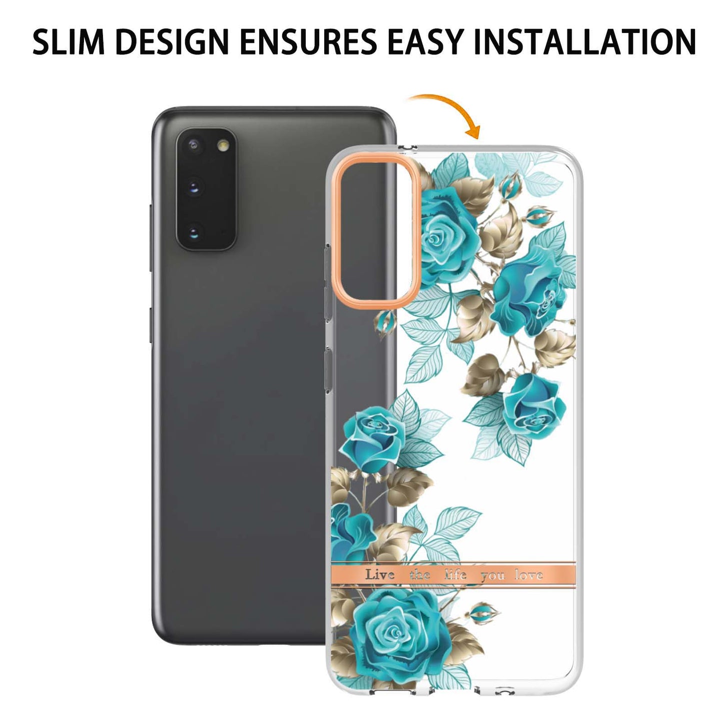 LB5 Series IMD IML TPU Phone Case for Samsung Galaxy S20 4G/S20 5G Scratch-resistant Electroplating Flower Pattern Protective Cover - HC002 Blue Rose