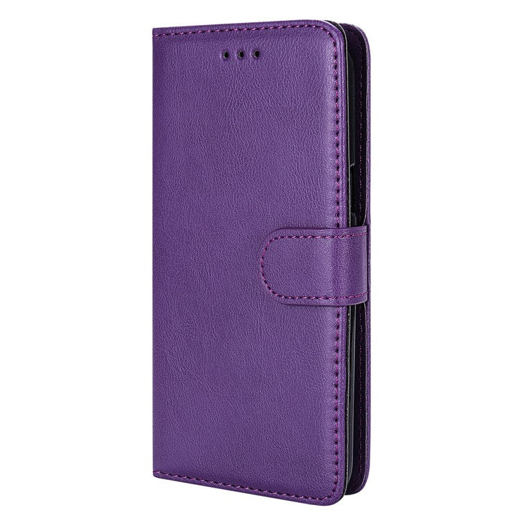 For Samsung Galaxy S22 5G Detachable Leather Coated TPU Phone Case Foldable Stand Wallet Leather Cover with Strap - Purple