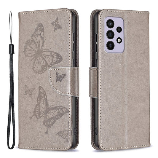 For Samsung Galaxy A33 5G Drop-proof Protection Multiple Butterfly Imprinted PU Leather Flip Folio Cover Wallet Stand Case - Grey