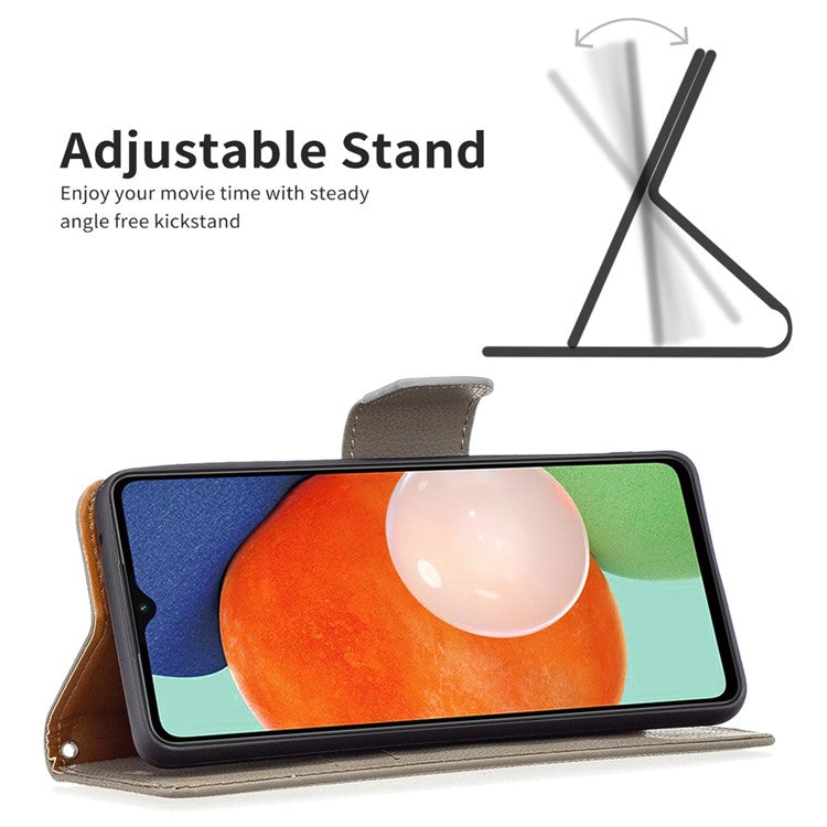 For Samsung Galaxy A13 4G / A13 5G / A04 4G (164.4 x 76.3 x 9.1 mm) Magnetic Closure Litchi Texture PU Leather Wallet Solid Color Cell Phone Cover with Strap - Grey