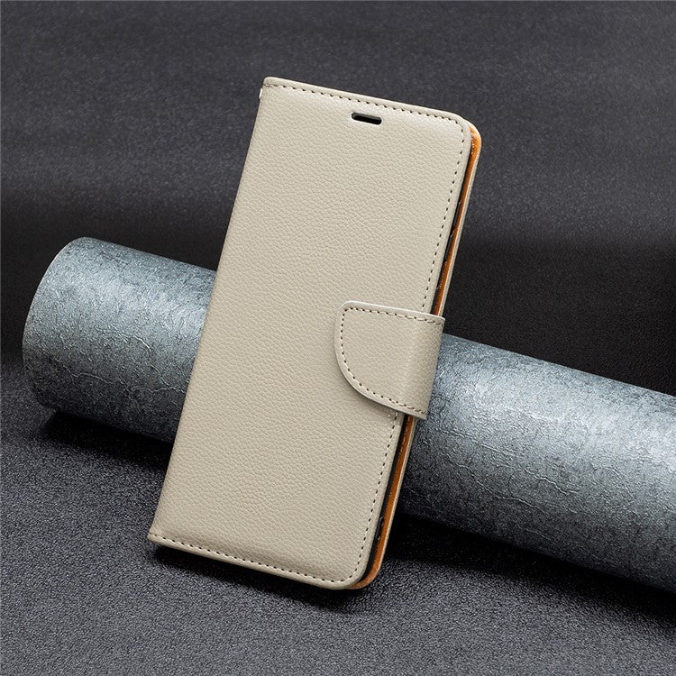 For Samsung Galaxy A13 4G / A13 5G / A04 4G (164.4 x 76.3 x 9.1 mm) Magnetic Closure Litchi Texture PU Leather Wallet Solid Color Cell Phone Cover with Strap - Grey